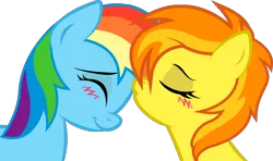 Size: 2437x1444 | Tagged: safe, artist:kennyklent, derpibooru import, rainbow dash, spitfire, pony, blushing, duo, eyes closed, female, forehead kiss, kissing, lesbian, loose hair, shipping, simple background, spitdash, transparent background