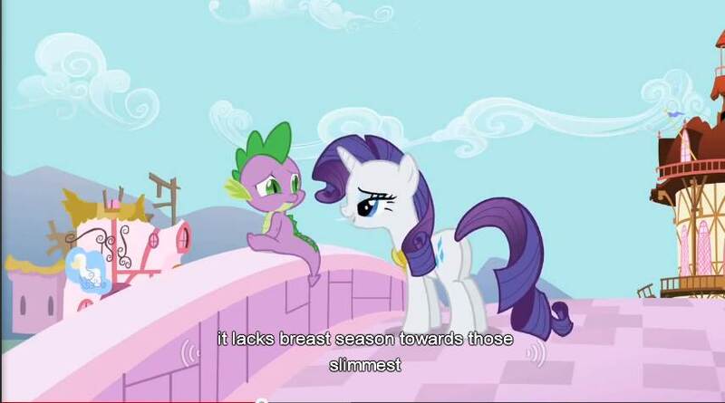 Size: 856x476 | Tagged: derpibooru import, rarity, safe, screencap, secret of my excess, spike, youtube caption