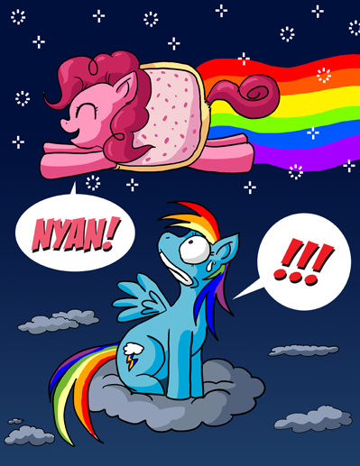 Size: 399x517 | Tagged: artist:xkappax, derpibooru import, nyan cat, pinkie pie, rainbow dash, safe