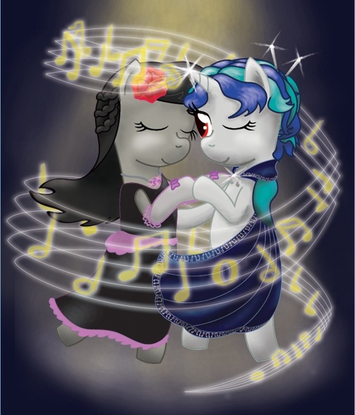 Size: 600x700 | Tagged: safe, artist:gimpcowking, derpibooru import, octavia melody, vinyl scratch, dancing, female, lesbian, scratchtavia, shipping