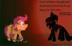 Size: 970x629 | Tagged: apple bloom, artist:westernciv, bad end, blanked apple bloom, derpibooru import, grimdark, nightmare fuel, scootabuse, scootaloo, story of the blanks, unsexy bondage