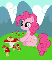 Size: 953x1098 | Tagged: artist:starlite-synth, derpibooru import, mushroom, pinkie pie, safe, solo, tea