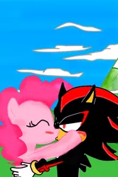 Size: 500x750 | Tagged: artist:kaiamurosesei, crossover, crossover shipping, derpibooru import, female, interspecies, kissing, love, male, pinkie pie, safe, shadow, shadow the hedgehog, shadpie, shipping, sonic the hedgehog, sonic the hedgehog (series), straight