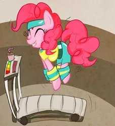 Size: 1111x1222 | Tagged: artist:strabarybrick, clothes, derpibooru import, exercise, headband, pinkie pie, safe, treadmill, workout outfit