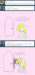 Size: 643x1387 | Tagged: safe, artist:carnifex, derpibooru import, surprise, oc, oc:velvet, pegasus, pony, unicorn, ask velvet, ashamed, comic, duo, g1, g1 to g4, generation leap, pink background, simple background