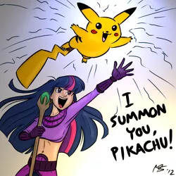 Size: 962x962 | Tagged: artist:megasweet, artist:trelwin, belly button, crossover, derpibooru import, diablo, diablo 2, humanized, midriff, nintendo, parody, pikachu, pokémon, safe, sorceress, twilight sparkle