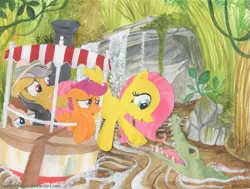 Size: 1123x850 | Tagged: artist:foxxy-arts, crocodile, daring do, derpibooru import, disney, disneyland, doctor whooves, fluttershy, jungle cruise, safe, scootaloo, time turner