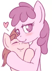 Size: 432x587 | Tagged: safe, artist:swaetshrit, derpibooru import, berry punch, berryshine, ruby pinch, earth pony, pony, unicorn, duo, duo female, female, filly, hug, mare, mother and child, mother and daughter