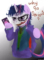 Size: 1936x2592 | Tagged: artist:flowersimh, batman, crossover, derpibooru import, safe, so who's batman?, the dark knight, the joker, twijoker, twilight sparkle, why so serious?