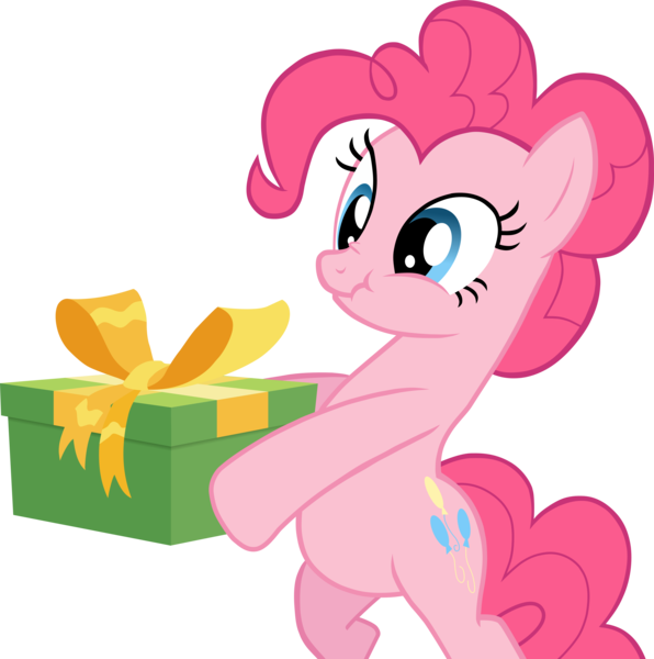 Size: 6000x6042 | Tagged: safe, artist:psychoanalyticbrony, derpibooru import, pinkie pie, pony, absurd resolution, bipedal, present, scrunchy face, seems legit