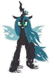 Size: 3543x5197 | Tagged: safe, artist:blue-paint-sea, derpibooru import, queen chrysalis, changeling, changeling queen, female, grin, image, looking at you, png, pose, raised hoof, signature, simple background, slit eyes, smiling, solo, standing, transparent background, wind, windswept mane