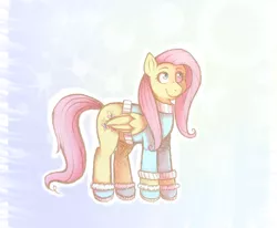 Size: 850x700 | Tagged: artist:rosewhistle, bottomless, clothes, derpibooru import, fluttershy, partial nudity, safe, solo, sweater, sweatershy