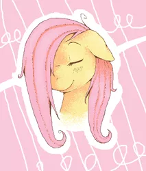 Size: 456x536 | Tagged: safe, artist:rosewhistle, derpibooru import, fluttershy, bust, eyes closed, portrait, smiling, solo