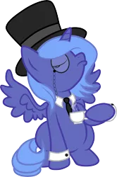 Size: 7000x10531 | Tagged: safe, artist:groxy-cyber-soul, derpibooru import, princess luna, pony, absurd resolution, classy, filly, hat, monocle, simple background, solo, tea, top hat, woona