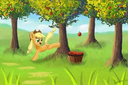 Size: 1200x800 | Tagged: applebucking, applejack, artist:shivanking, derpibooru import, safe, solo, tree