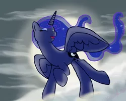 Size: 1000x800 | Tagged: artist:vovalights, cloud, cloudy, derpibooru import, eyes closed, princess luna, safe, singing, solo