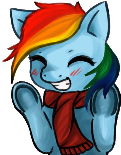 Size: 423x541 | Tagged: dead source, safe, artist:melipuffles, derpibooru import, rainbow dash, blushing, clothes, cute, dashabetes, eyes closed, scarf, smiling, solo, underhoof