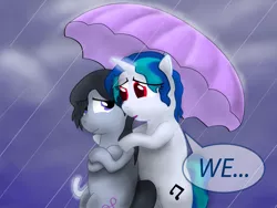 Size: 800x600 | Tagged: safe, artist:gimpcowking, derpibooru import, octavia melody, vinyl scratch, female, lesbian, rain, scratchtavia, shipping, wet mane