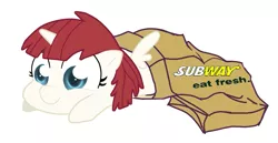 Size: 957x495 | Tagged: safe, derpibooru import, oc, oc:fausticorn, unofficial characters only, alicorn, pony, bag, filly, lauren faust, subway