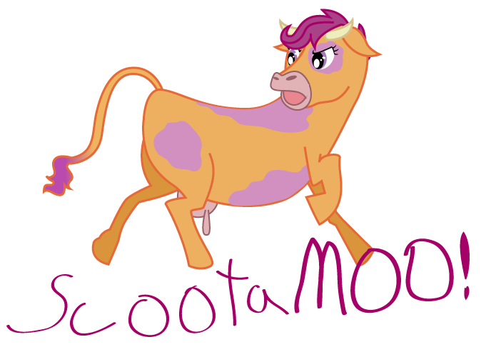 Size: 674x500 | Tagged: artist:gimpcowking, cow, cowified, derpibooru import, safe, scootaloo, scootamoo, species swap, udder