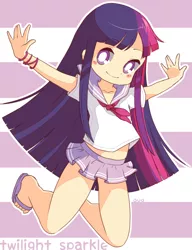 Size: 622x812 | Tagged: artist:ouo, clothes, derpibooru import, humanized, miniskirt, pixiv, safe, sailor uniform, skirt, solo, twilight sparkle