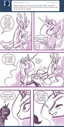 Size: 600x1190 | Tagged: suggestive, artist:johnjoseco, derpibooru import, discord, princess celestia, princess luna, ask princess molestia, princess molestia, abuse, ask, comic, discordabuse, dislestia, female, male, molestation, pun, shipping, stone, straight, tumblr, turned to stone, visual pun