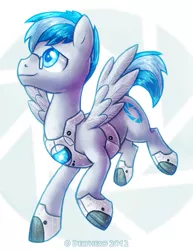 Size: 693x900 | Tagged: safe, artist:delthero, derpibooru import, pegasus, pony, crossover, male, personality core, portal (valve), stallion, wheatley