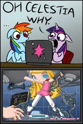 Size: 473x700 | Tagged: artist:bleedman, artist:spurkeht, computer, computer meme, dee dee, derpibooru import, dexter's laboratory, edit, exploitable meme, grimdark, meme, rainbow dash, twilight sparkle