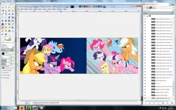 Size: 1680x1050 | Tagged: applejack, artist:bongo, banner, derpibooru import, fighting is magic, fluttershy, g1, g1 to g4, g4, generation leap, gimp, granny smith, pinkie pie, rainbow dash, rarity, recolor, safe, twilight sparkle, vector, windows, windows 7, wip