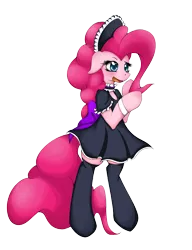 Size: 2300x3000 | Tagged: safe, artist:grumblepluck, derpibooru import, pinkie pie, pony, bipedal, clothes, costume, female, high res, maid, mare, simple background, solo, transparent background