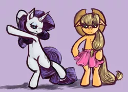 Size: 2100x1500 | Tagged: safe, artist:lanta, derpibooru import, applejack, rarity, pony, ballet, bipedal, clothes, dressup, skirt