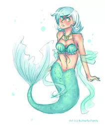 Size: 640x760 | Tagged: artist:butterfly-pants, cleavage, derpibooru import, female, humanized, lyra heartstrings, mermaid, mermaidized, safe, seapony lyra, seashell, shell bra, solo