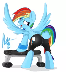 Size: 2300x2500 | Tagged: suggestive, artist:amazin-a, banned from derpibooru, deleted from derpibooru, derpibooru import, rainbow dash, clothes, compression shorts, female, high res, image, pants, plot, png, solo, solo female, sweat, tights, yoga pants