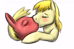 Size: 500x333 | Tagged: safe, derpibooru import, big macintosh, braeburn, earth pony, pony, braemac, gay, incest, kissing, male, shipping, stallion