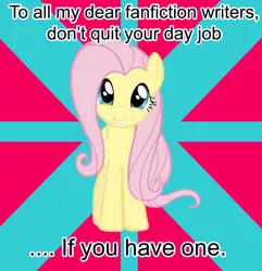 Size: 1468x1523 | Tagged: safe, derpibooru import, fluttershy, pegasus, pony, fanfic, advice meme, exploitable meme, female, folded wings, full face view, looking at you, mare, meme, smiling, solo, standing, wings