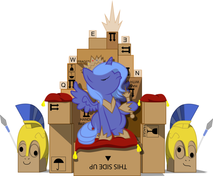 Size: 6944x5733 | Tagged: safe, artist:groxy-cyber-soul, derpibooru import, princess luna, pony, absurd resolution, box, cute, daaaaaaaaaaaw, eyes closed, filly, sitting, solo, throne, woona