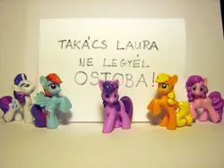 Size: 1136x852 | Tagged: applejack, blind bag, brony, derpibooru import, hatless, hungarian, irl, missing accessory, photo, pinkie pie, rainbow dash, rarity, safe, toy, translated in the description, twilight sparkle