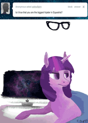 Size: 600x840 | Tagged: animated, artist:dilemarex, ask, ask twilight sparkle, deal with it, derpibooru import, glasses, hipster, safe, twilight sparkle