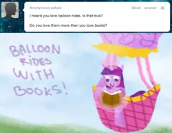 Size: 622x480 | Tagged: artist:dilemarex, ask, ask twilight sparkle, balloon, book, derpibooru import, reading, safe, twilight sparkle