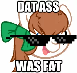 Size: 348x332 | Tagged: dat butt, derpibooru import, image macro, lol ur fat, meme, oc, oc:troll-raipony, safe, sunglasses, the ass was fat, unofficial characters only