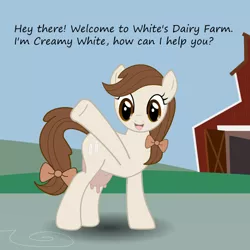 Size: 600x600 | Tagged: artist:scribblez, bow, cow, cow pony, creamy and friends, derpibooru import, female, oc, oc:creamy white, safe, solo, tumblr, udder, unofficial characters only