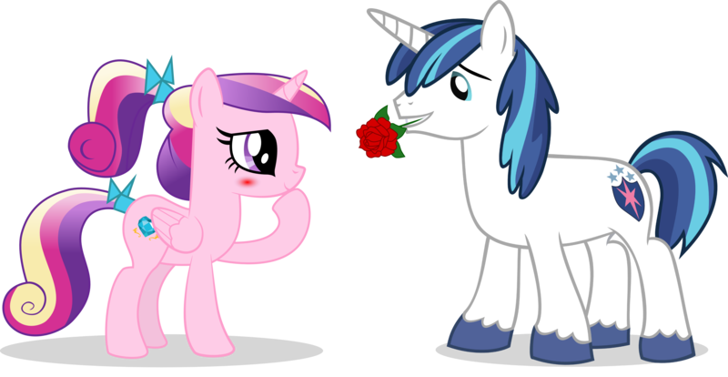 Size: 5000x2589 | Tagged: safe, artist:masamunya, artist:northernthestar, derpibooru import, princess cadance, shining armor, pony, blushing, female, flower, flower in mouth, high res, male, mouth hold, rose, rose in mouth, shiningcadance, shipping, simple background, straight, teen princess cadance, transparent background, vector, younger