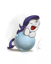 Size: 1600x2000 | Tagged: safe, artist:valcron, derpibooru import, rarity, pony, unicorn, artifact, ball, cute, eyes closed, female, filly, filly rarity, happy, leaning, open mouth, raribetes, smiling, solo, younger