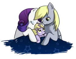 Size: 729x566 | Tagged: safe, artist:theforbiddensecrets, derpibooru import, derpy hooves, dinky hooves, rarity, pegasus, pony, derpity, female, lesbian, mare, shipping