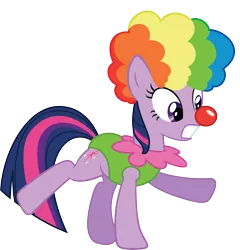 Size: 7697x8015 | Tagged: dead source, safe, artist:quanno3, derpibooru import, twilight sparkle, pony, unicorn, .svg available, absurd resolution, clothes, clown, clown nose, costume, rainbow wig, red nose, simple background, solo, transparent background, twily the clown, unicorn twilight, vector, wig