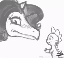Size: 800x733 | Tagged: safe, artist:johnjoseco, derpibooru import, rarity, spike, dragon, dragonified, female, grayscale, male, monochrome, raridragon, shipping, sparity, species swap, straight