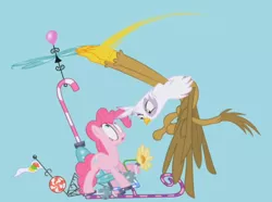 Size: 860x640 | Tagged: safe, derpibooru import, screencap, gilda, pinkie pie, gryphon, digit street, great moments in animation, helicopter