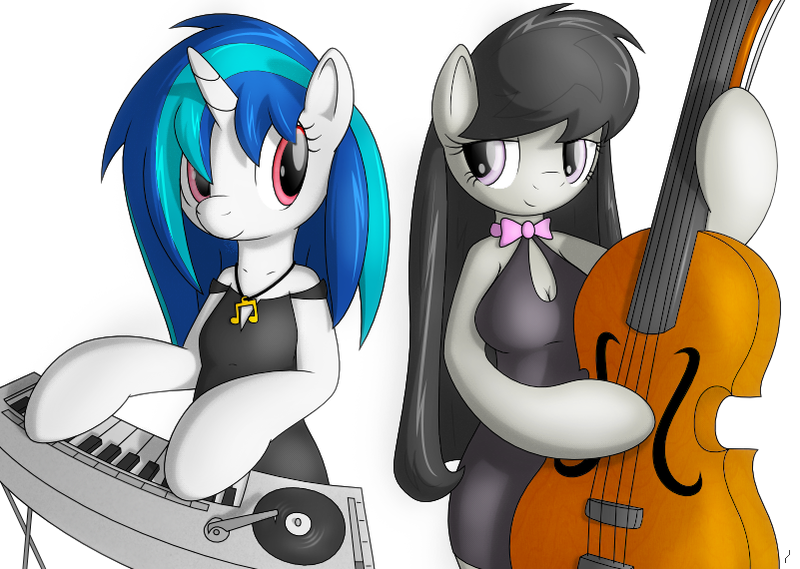 Size: 801x570 | Tagged: anthro, arm hooves, artist:tg-0, derpibooru import, octavia melody, safe, vinyl scratch