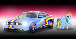 Size: 1250x650 | Tagged: artist:gonein10seconds, car, derpibooru import, ford, ford mustang, mustang, rainbow dash, safe, solo