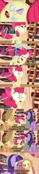 Size: 852x3720 | Tagged: apple bloom, applejack, artist:bongo, british, comic, cutie pox, derpibooru import, edit, edited screencap, french, golden oaks library, library, loop-de-hoop, plot, safe, screencap, spike, tea, teacup, the cutie pox, twilight sparkle